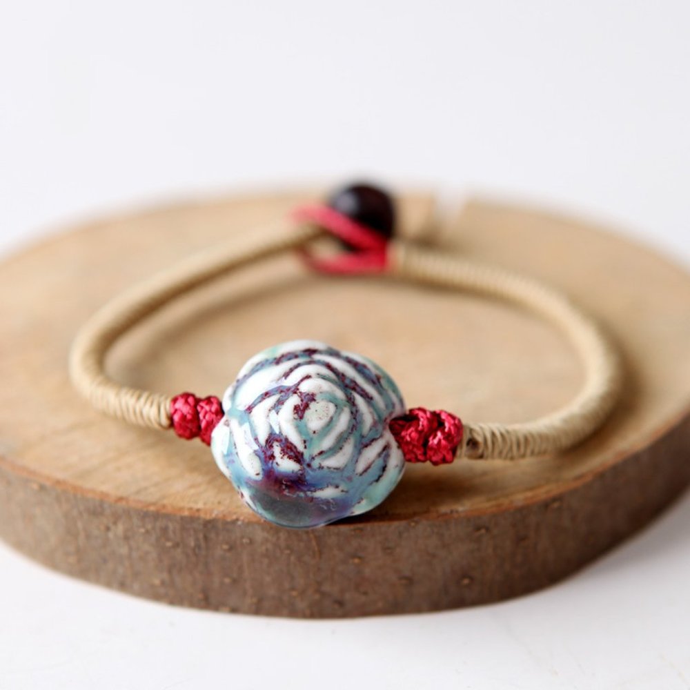 Ceramic Bead Charm Leaf Bracelet BOHO Bolo - Picture 3 of 6